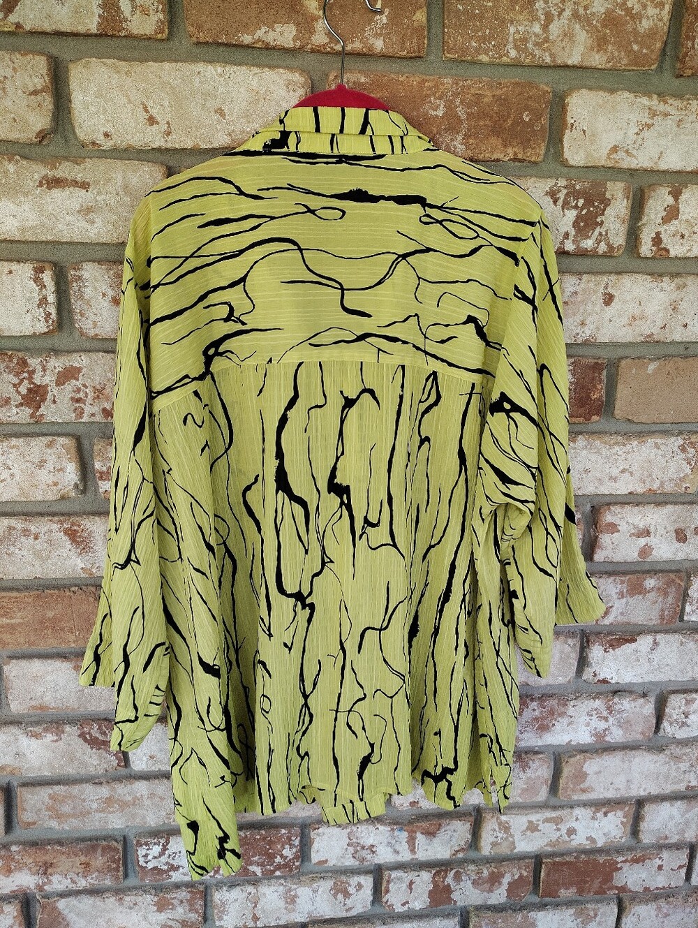 Ali Miles 1X Tunic Top Chartreuse Yellow Black Abstract Crinkle Lagenlook Artsy - Picture 8 of 8